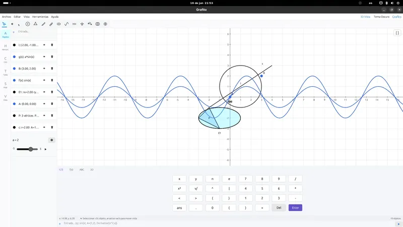 Canvas 2D con funciones trigonométricas, elipse y circunferencia