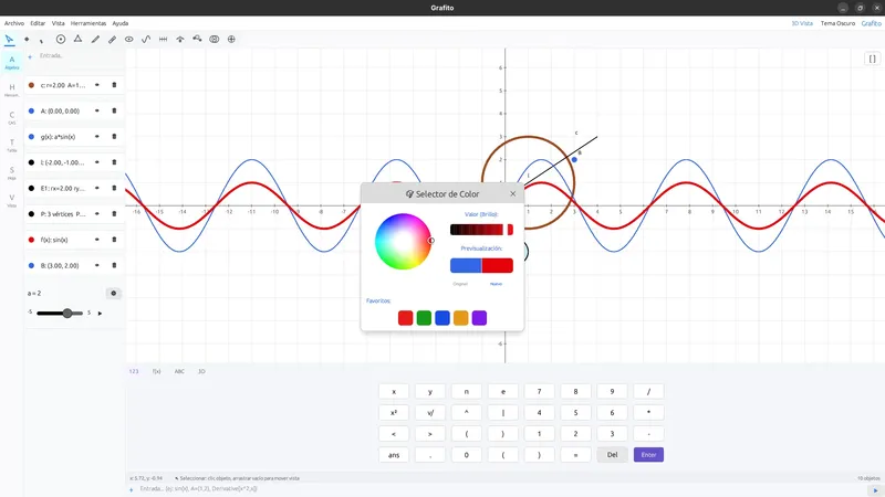 Grafito con editor de color y vista del programa